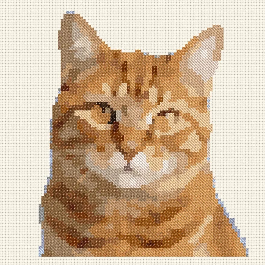 The same cat as a cross-stitch pattern preview